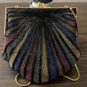 VTG Carolyne Barton Night Black Beaded Evening Bag Cocktail Formal Clutch MCM
